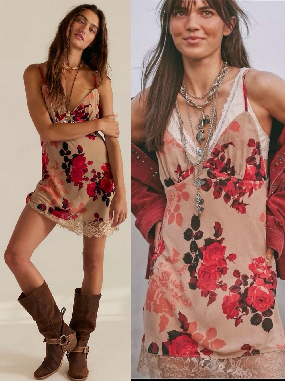 Free People Dainty Ethereal Need To Know Mini Slip Dress Tan Combo XS 90s Y2K